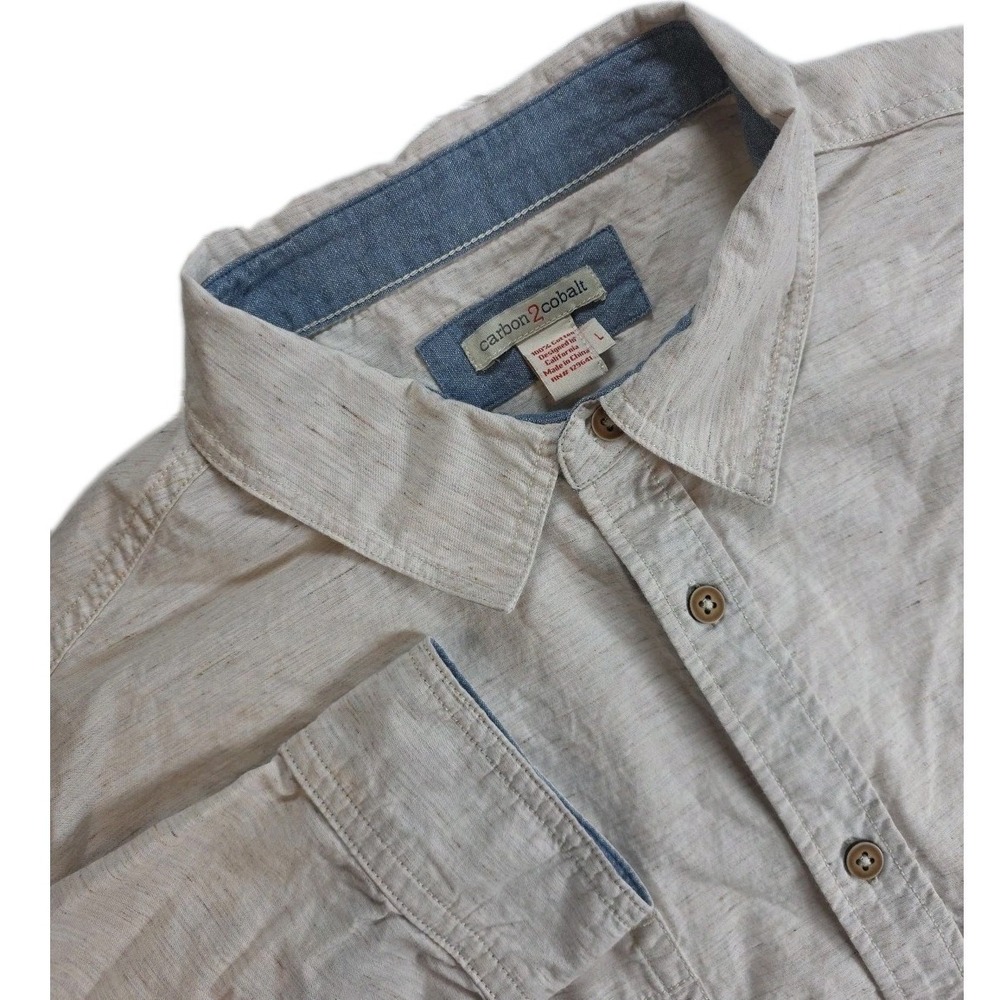 Carbon 2 Cobalt Button Down Shirt Mens LARGE‎ CREAM Cotton Knit Preppy Casual
